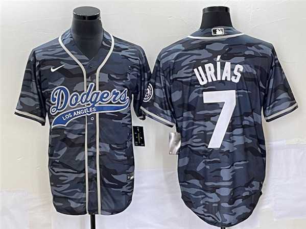 Men%27s Los Angeles Dodgers #7 Julio Urias Gray Camo Cool Base With Patch Stitched Baseball Jerseys